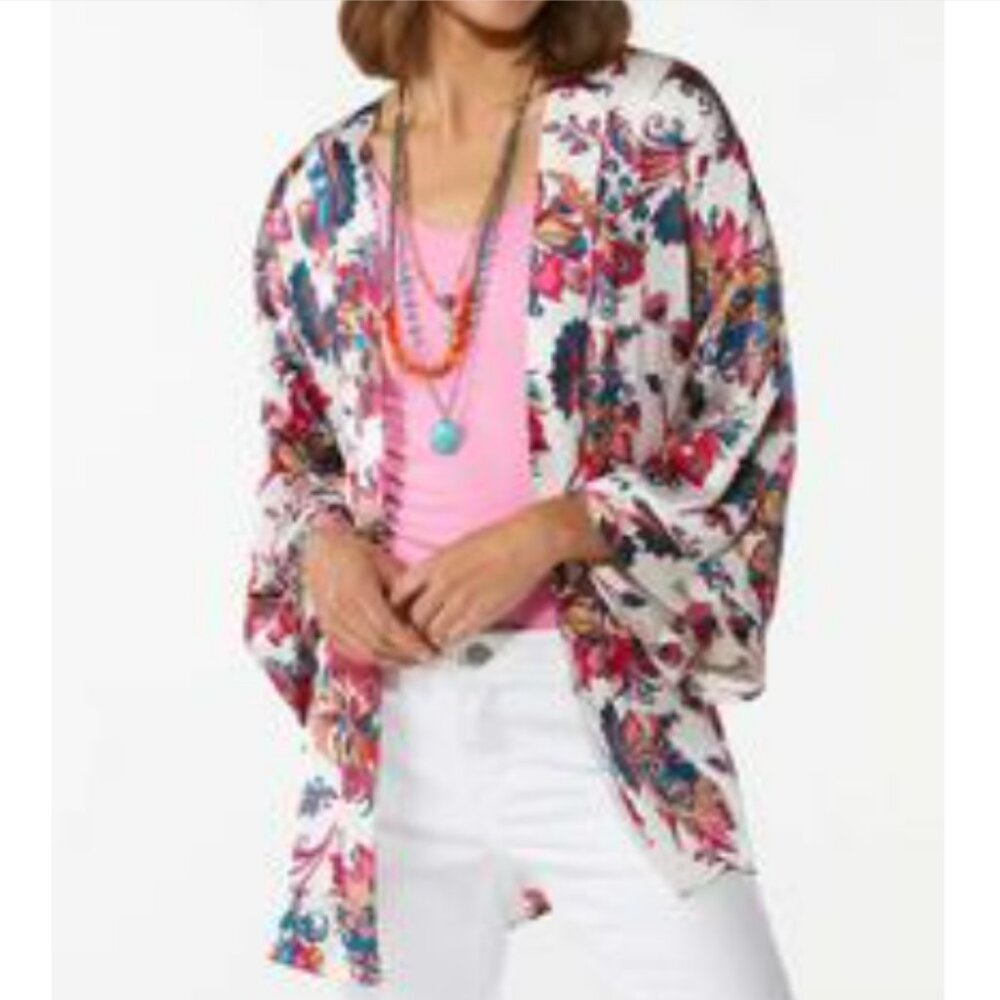 Silky Year Round Kimono Paisley Print Burgundy Teal NWT Size L-1X-2X